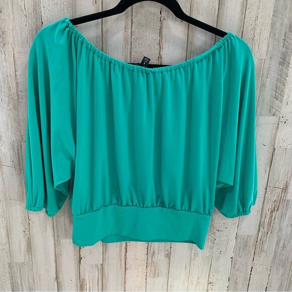 Express Green Flowy Drapey Top Y2K Going Out Top Shirt - Picture 3 of 4